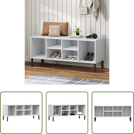Schuhschrank Weiß -  Schuhregal OSLO mit Metallbeinen Weiß 106x35x45 cm Massivholz (1/5)