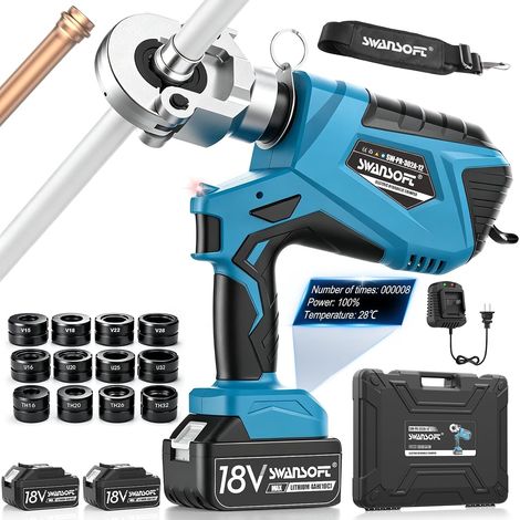Crimping Pliers Kit on Battery 18V V Profile Tubes V/U/TH 12 Die Electric Hydraulic Crimping Pliers V15-18-22-28 U16-20-25-32 TH16-20-26-32 Copper/Stainless Steel/Multilayer (1/5)