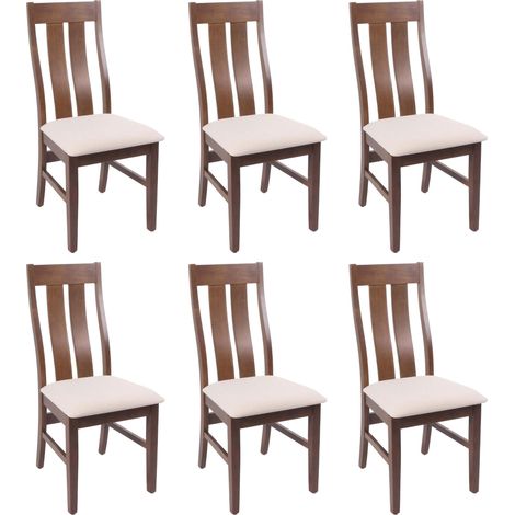 Lot de 6 chaises de salle à manger HWC-M58, chaise de cuisine, tissu/textile bois massif - bâti foncé, crème (1/5)
