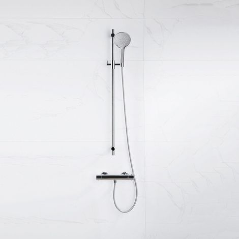 FugaFlow Eccelente Sobrado Ensemble de douche barre curseur avec douchette ronde, flexible en métal et robinet de douche Chrome (1/4)