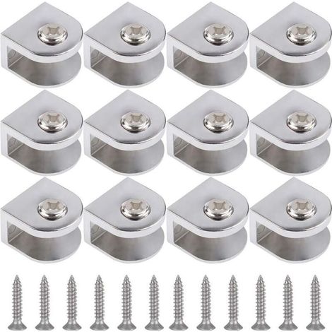 Silberne Glasclips, 12er-Packung, verstellbare Clips mit Schrauben, für Glasstärken von 3 bis 10 mm, zur Wandmontage (1/4)