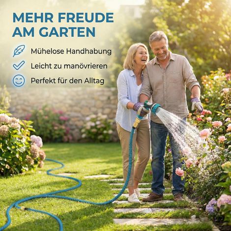 30m Flexibler Gartenschlauch mit 10 verschiedenen Strahlarten – leichter Wasserschlauch flexibel mit 3-fach Latexkern – dehnbarer Flexschlauch/Gartenschlauch flexibel