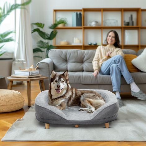 Panier pour chien jusqu'à 25 kg, housse amovible, pieds antidérapants, 90 x 78 x 25 cm, gris (1/5)