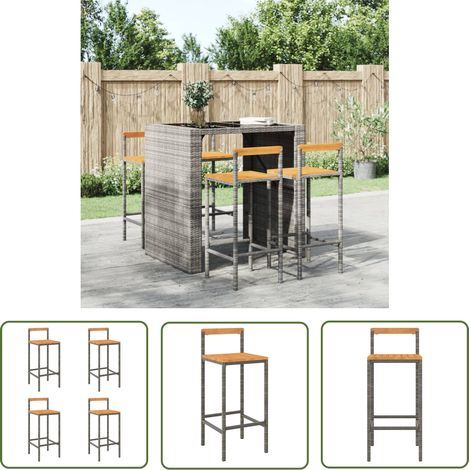 The Living Store Barhocker 4 Stk. Grau Poly Rattan und Massivholz Akazie - Barhocker - Gartenmöbeln - Outdoor Möbel - Esszimmerstühle - Küchentisch (1/5)