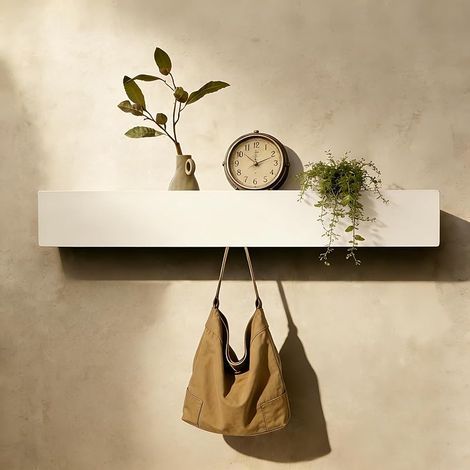 Porte-Clés Mural Moderne, Support Clés avec Étagère, Porte-Clés Blanc, Crochets pour Clés, Plaque de Perçage, Pour Couloir et Salon (1/5)
