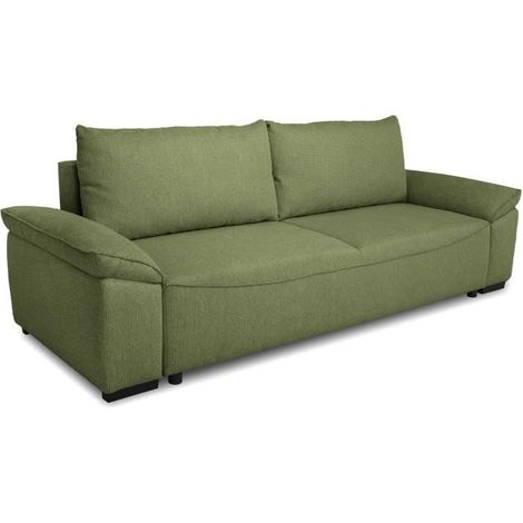 Canapé convertible avec coffre - 3 a 4 places - NORMAN - Tissu olive - 240 x 85 x 85 cm (1/5)