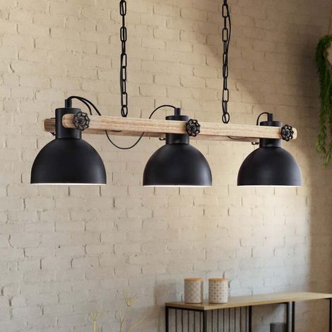 [GEBRAUCHT] B-Ware Eglo Hängelampe Hängeleuchte Lubenham LED Pendelleuchte dimmbar schwarz/holz (1/2)