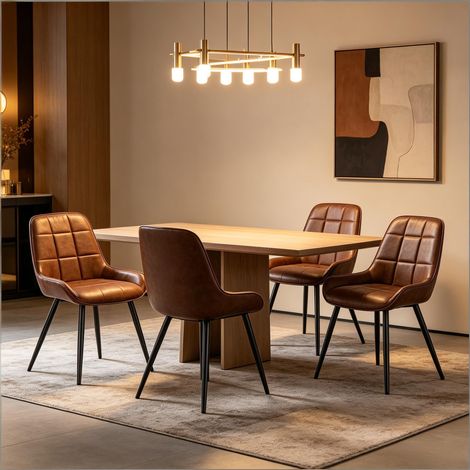 Ensemble de 4 chaises de salon, de cuisine et de salle à manger avec assise rembourrée haute — chaises de bureau élégantes et fonctionnelles (lot de 4) (1/5)