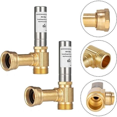 Amortisseur de coups de bélier pour lave-linge Réduit le bruit des coups de bélier Vanne d'arrêt (lot de 2), compatible avec les raccords de tuyauterie standard (1/3)