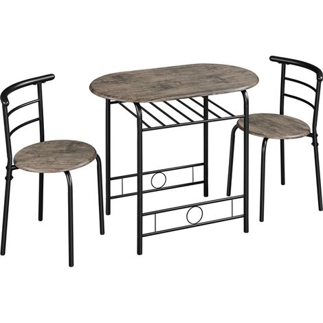Homevive Juego Mesa y 2 Sillas de Comedor Cocina Conjuntos de Mueble de 3 Piezas con Vino Estante Superficie de Mesa 90 X 53 cm Gris Oscuro