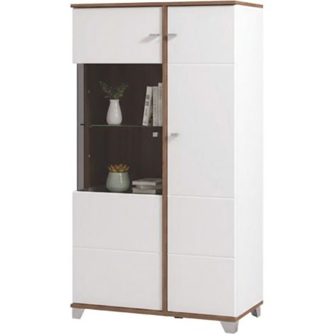 Vitrine Suello, Ausstellungsregal 4 Böden, Drehöffnung, 2 Türen, 78,5x40x143h cm Weiß