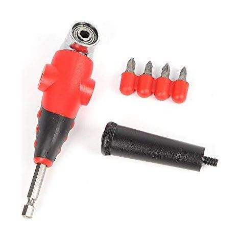 1/4 Inch Right Angle Driver Screwdriver Drill Repair Tool, 105 Degree Angle Extension Socket with 4 x Screwdriver