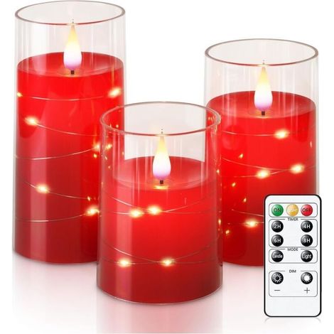 Bougies LED sans flamme avec minuterie, bougies sans flamme vacillantes, bol en acrylique durable avec guirlande d'étoiles intégrée, lot de 3 (1/5)