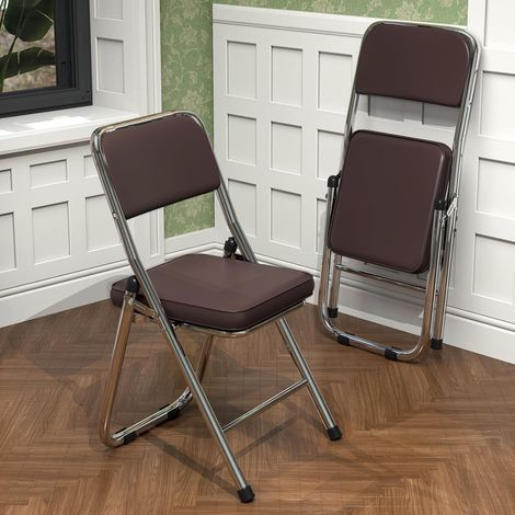 4er-Set Klappstühle für drinnen und draußen, bequemer Klappstuhl aus Kunstleder und Metall, für Garten, Esszimmer, Büro oder Konferenz – Braun, 45 x 46 x 82 cm