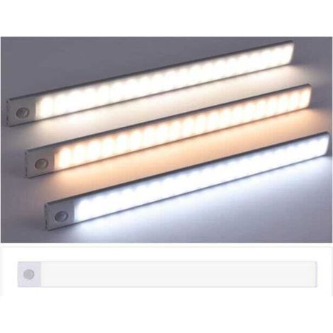 Lampe LED à capteur intelligent ultra-mince, magnétique, lumière tricolore, luminosité réglable, rechargeable, argent, 50 cm (1/5)