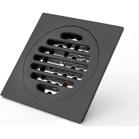 Siphon de douche carré en laiton noir mat anti-odeurs, 10 cm, pour baignoire et douche, grille de drainage, siphon de douche, piège à cheveux, couvercle de siphon de douche extérieur (1/4)