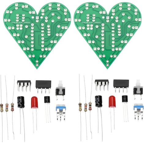 2 Pack LED Flashing Heart Shape Soldering Training Kit for Electronic Project Soldering for Teaching and Creative Gifts (Red) (1/5)