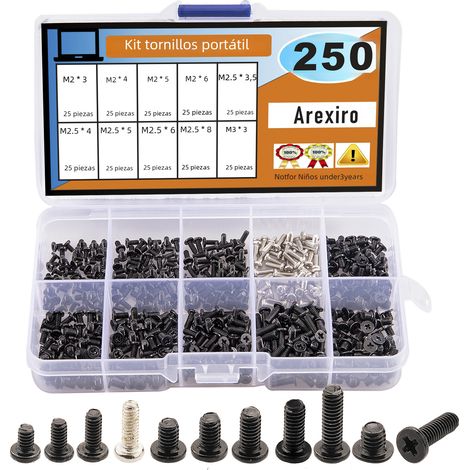 (250 pièces) Jeux de vis M2, M2.5 et M3, adaptés à la réparation d'ordinateurs et de produits électroniques. (1/2)