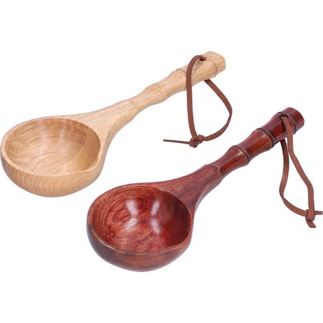 Cuillère en bois à long manche, résistante, pour soupe ou bouillie (couleur claire, couleur foncée) (1/5)