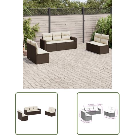 The Living Store 7-tlg. Garten-Sofagarnitur mit Kissen Braun Poly Rattan - Gartensortiment - Outdoor Möbel - Lounge Set - Gartenlounge - Rattan Sofa (1/3)