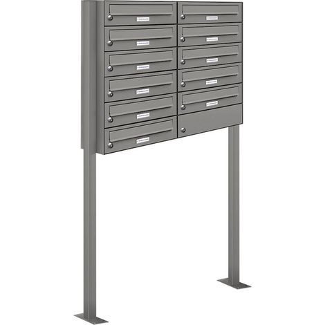 11er Premium Standbriefkasten Aluminiumgrau RAL 9007 freistehend Postkasten Ständer (1/5)