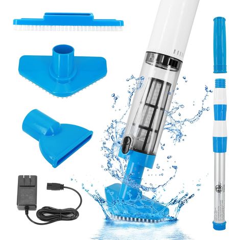 Aspirateur Piscine sans Fil 90min Charge 2h – 3 Brosses + Perche 165cm Démarrage Auto par Immersion, Filtre Inox Nettoyable 10s, Moteur Puissant sable/feuilles, Adapté Spas (1/5)
