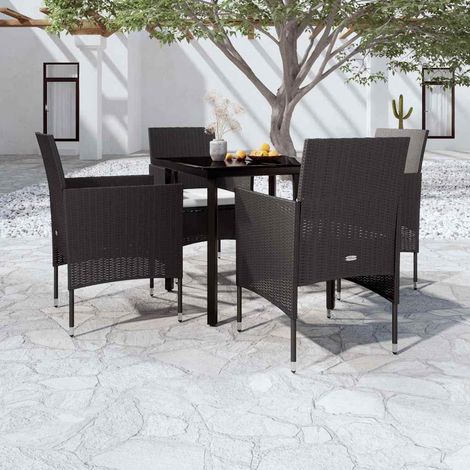 Ensemble Table et Chaise de Jardin 5 pcs - Ensemble de salle à manger de jardin avec coussins Noir BV157885 - BonneVie (1/5)