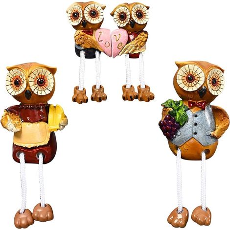 Lot de 4 Poupées Hibou en Résine Mouvement Oscillant, Décoration Créative et Compacte pour Bureau ou Paysage Miniature, Design Réaliste et Finition Soignée (1/5)
