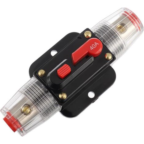 Disjoncteur 40A, porte-fusible en ligne 40A, 12V-51V CC, bouton de réarmement manuel pour voiture, camping-car, maison, bateau, camion, système audio avec amplificateur. (1/4)