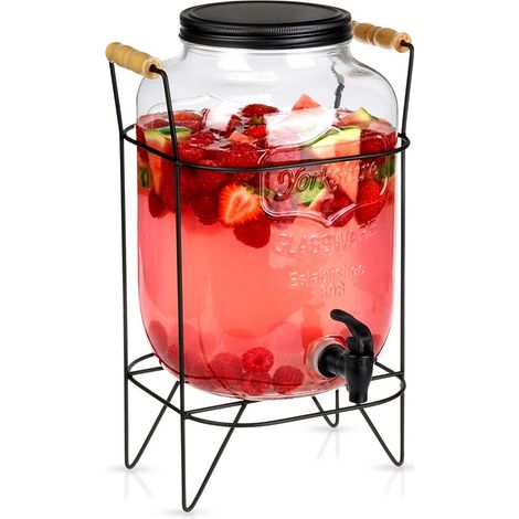 Dispensador de bebidas con grifo y soporte, 8L de vidrio