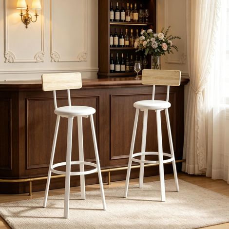 Lot de 2 tabourets de bar 41,5/36,5/99,5 cm chêne et blanc avec dossier et repose-pieds (1/5)