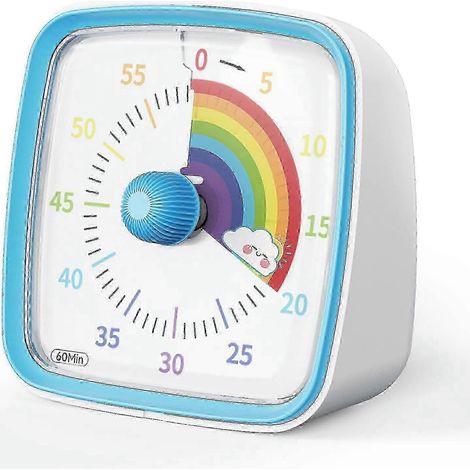 Minuteur visuel de 60 minutes avec veilleuse, compte à rebours et fonction Pomodoro, motif arc-en-ciel, convient aux enfants et aux adultes, arc-en-ciel bleu. (1/4)
