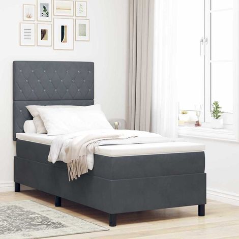 LED Boxspringbett mit Matratze Dunkelgrau 90 x 200 cm Samt