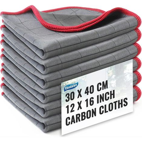 6X Fenstertücher Carbon Mikrofaser 40x30 cm Rot Streifenfrei (1/5)