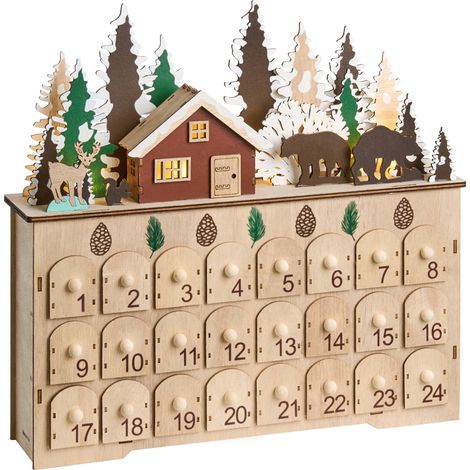 Decoración de Navidad LED calendario de Adviento de madera escena navideña a pilas marrón claro Helin (1/5)