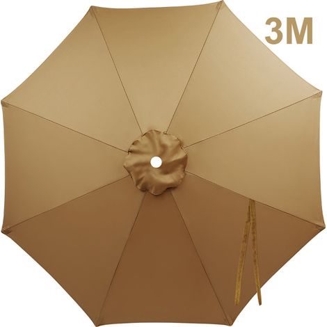 Housse de rechange pour parasol extérieur 3m (8 baleines), kaki, adaptée terrasse et jardin (1/5)