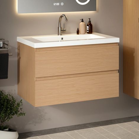 Badezimmermöbel Sova – 80 cm – Helle Eiche – Weißes Waschbecken (1/4)
