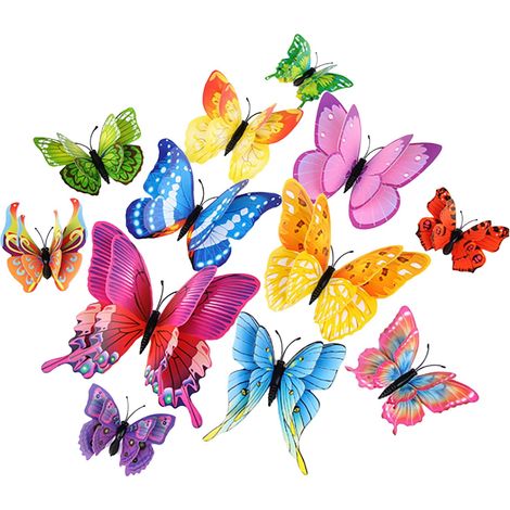 Papillon Mural 3D - Décoration Murale en Plastique Réutilisable - Pour Fête, Chambre, Frigo, Casier - 12 Pièces (1/5)