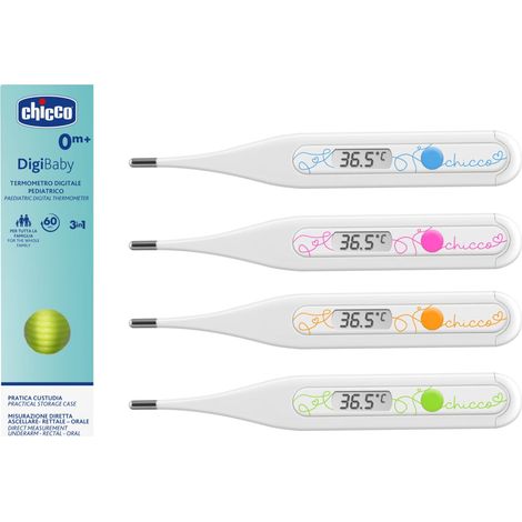 Chicco Termometro Digitale Digibaby Pediatrico Misurazione in 60 sec Allarme Febbre Uso Ascellare Orale Rettale colore Assortito