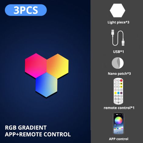 royaluxe -Lampe murale LED RGB Bluetooth Hexagonale Application avec Telecommande Veilleuse pour Salle de jeux Chambre a coucher Decoration de chevet 3 pcs (1/4)