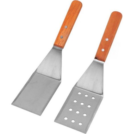 2 Spatule,Acier inoxydable,Poignée en bois,Résistante à la chaleur,Grill,Cuisine (1/5)