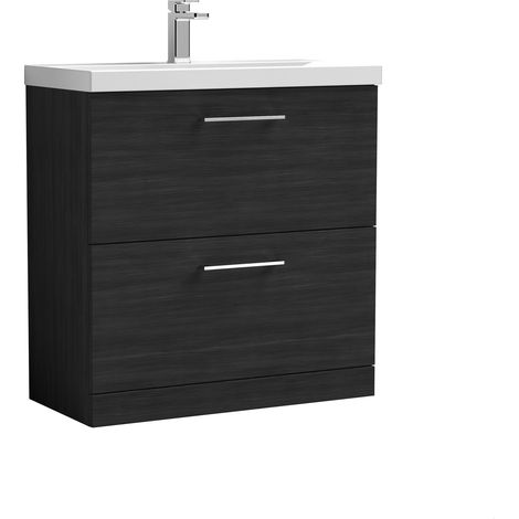 Balterley  Modern Bathroom 2 Soft Close Drawer Floor Standing Vanity Unit & Thin-Edge Basin, Charcoal Black, 800mm
