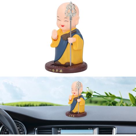 [Figura de monje] + [Estatua de monje en miniatura] + [Figura de monje fotosensible con manos que se mueven automáticamente, adorno de monje, decoración para coche, azul] (1/5)