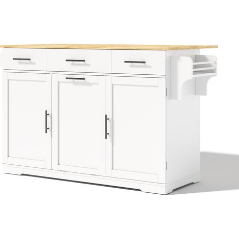 Isla de cocina móvil HOMVRA, encimera abatible, 3 cajones, MDF, 136 x 75 x 92 cm (1/5)