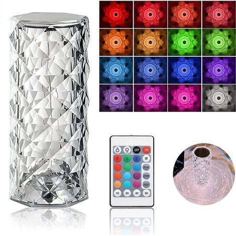 Lampe de table Crystal Diamond, lampe tactile rechargeable USB 16 couleurs, veilleuse avec télécommande (1/5)