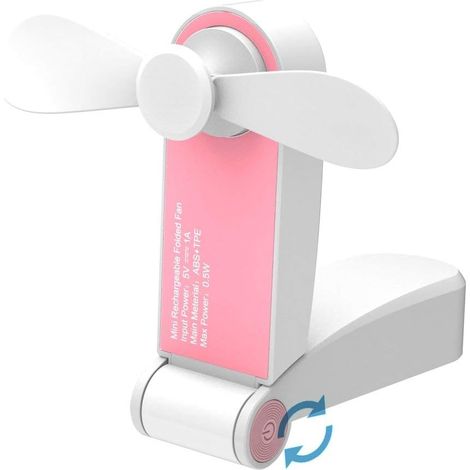 Tragbarer Mini-Taschenventilator, Tischventilator, mit USB, wiederaufladbar, für Zuhause oder unterwegs, 2 Geschwindigkeiten, grün, kleiner tragbarer Ventilator rosa (1/5)