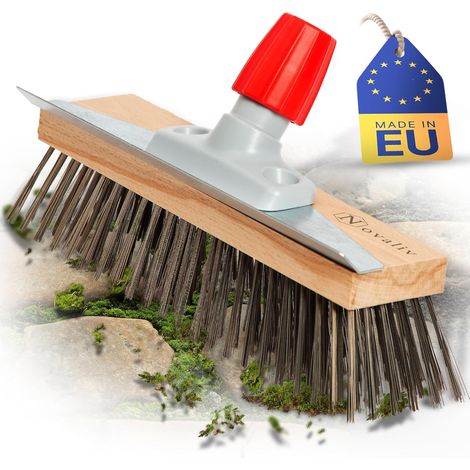 Balai métallique robuste Novaliv pour éliminer efficacement la mousse, brosse métallique, poils métalliques à 6 rangées, pour pavés et jardin, balai