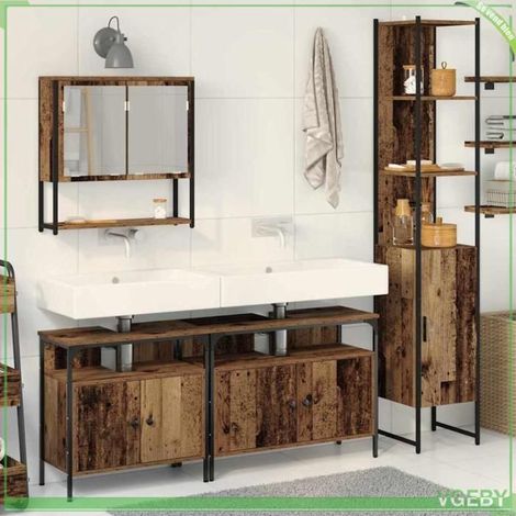 Ensemble mobilier salle de bain 4 pcs - 3332601 - Bois d'ingénierie - Grand espace de stockage - A suspendre (1/5)