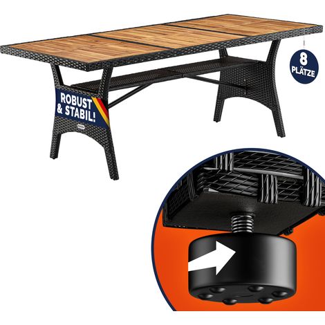 Casaria – Table de jardin en polyrotin 190x90x74 cm – Plateau en bois d'acacia pré-huilé – Compartiment de rangement – Résistante aux intempéries (1/5)