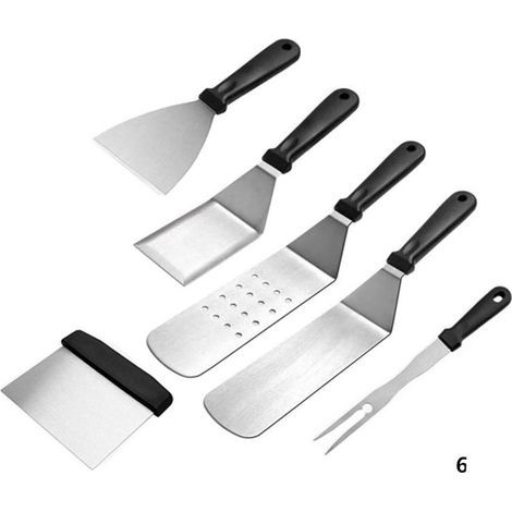 6Pcs Ensemble de Spatuleen Acier Inoxydable, Ensemble d'accessoires pour Plaque chauffante Professionnelle BBQ, Barbecue Spatule ustensiles Set, Spatule Plancha pour Teppanyaki (1/3)